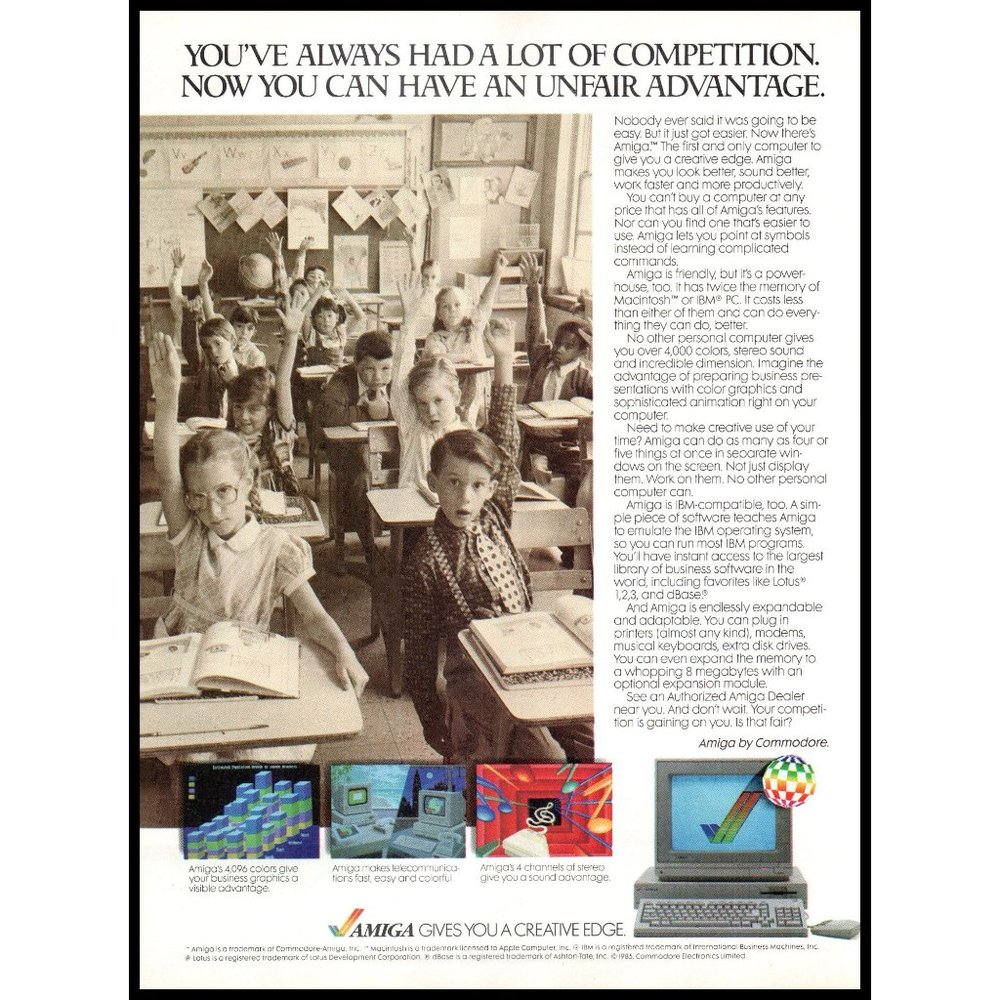 1986 Commodore Amiga Computer Vintage Print Ad Classroom Students Wall Art Photo